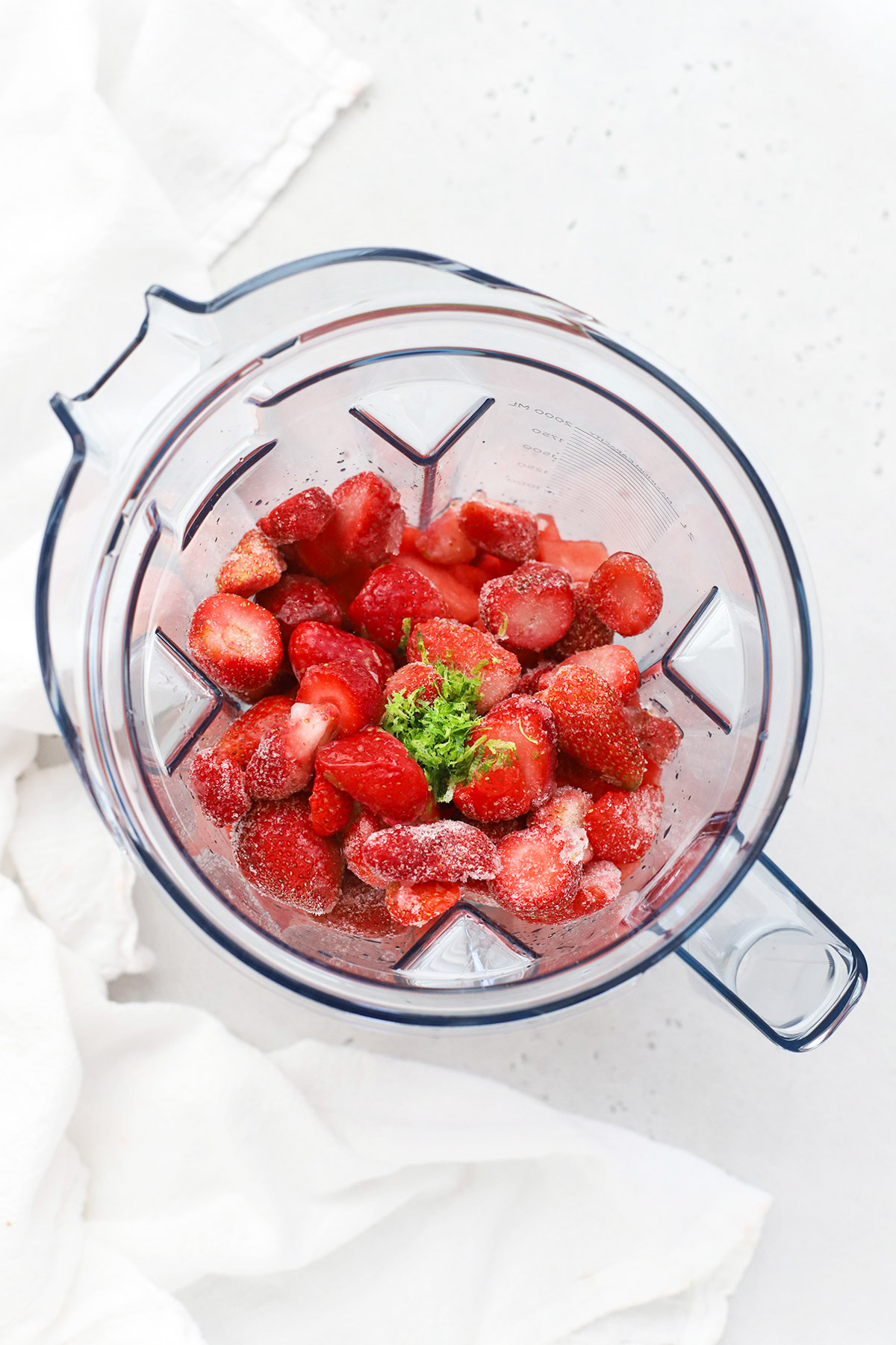 Ingredients for strawberry watermelon smoothies in a blender