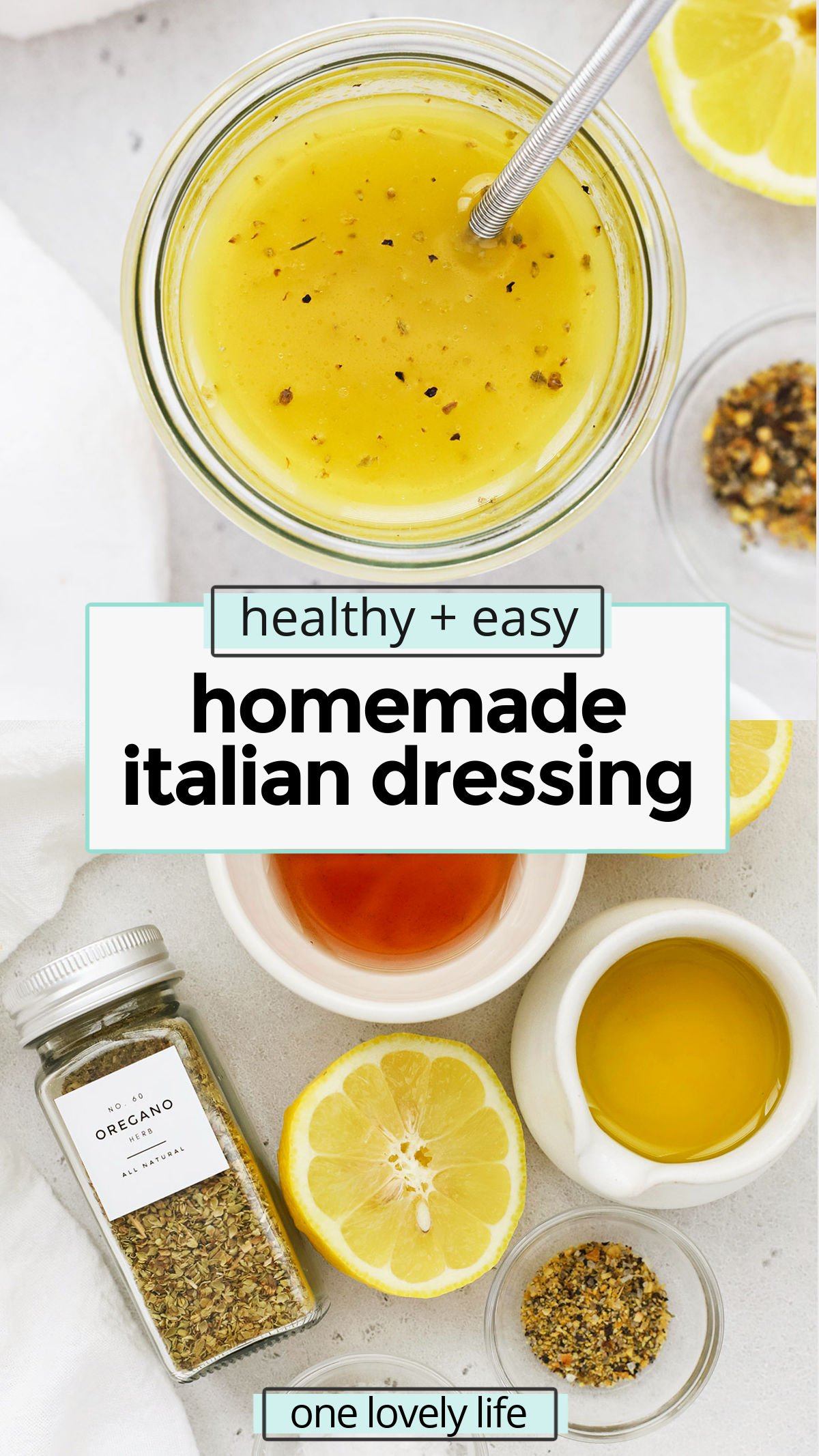 Easy Italian Dressing - this homemade Italian salad dressing recipe comes together in minutes and tastes amazing on salads, chicken, and more! // homemade salad dressing recipe / dairy free Italian salad dressing / paleo Italian salad dressing / gluten-free Italian salad dressing / healthy Italian salad dressing recipe / Mediterranean salad dressing recipe