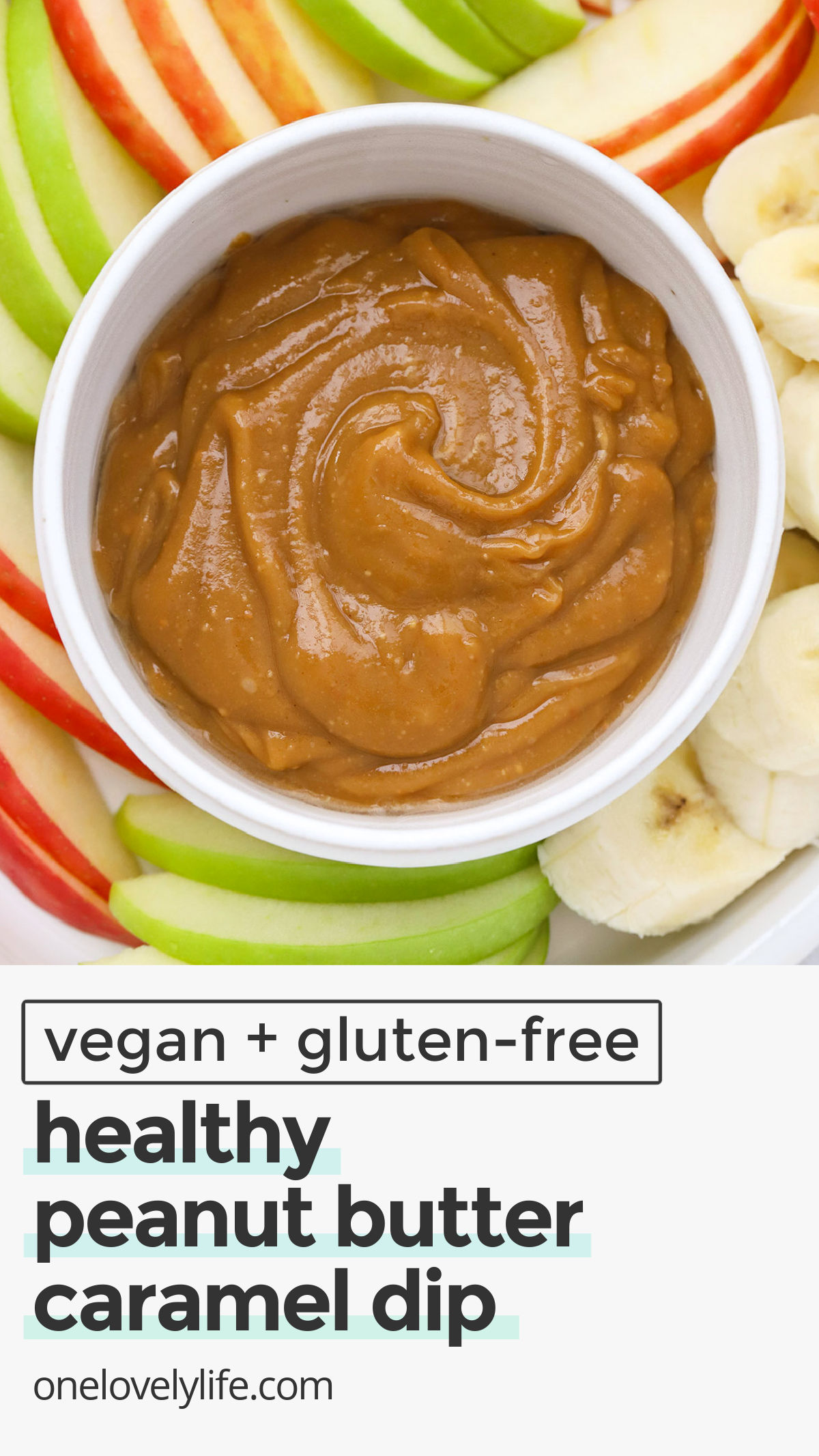 Healthy Peanut Butter Caramel Apple Dip - This healthy caramel dip is perfect for apples, bananas, and more! (Vegan, gluten-free, dairy-free) // peanut butter apple dip // healthy caramel apple dip // healthy caramel dip // vegan caramel dip // vegan fruit dip // healthy fruit dip // peanut butter fruit dip