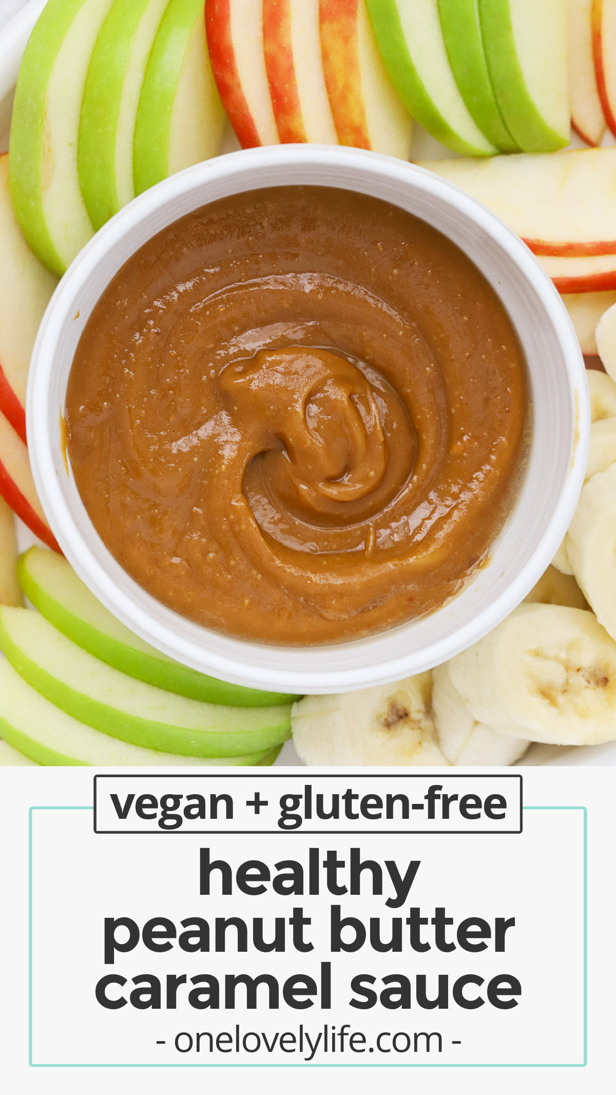 Healthy Peanut Butter Caramel Apple Dip - This healthy caramel dip is perfect for apples, bananas, and more! (Vegan, gluten-free, dairy-free) // peanut butter apple dip // healthy caramel apple dip // healthy caramel dip // vegan caramel dip // vegan fruit dip // healthy fruit dip // peanut butter fruit dip