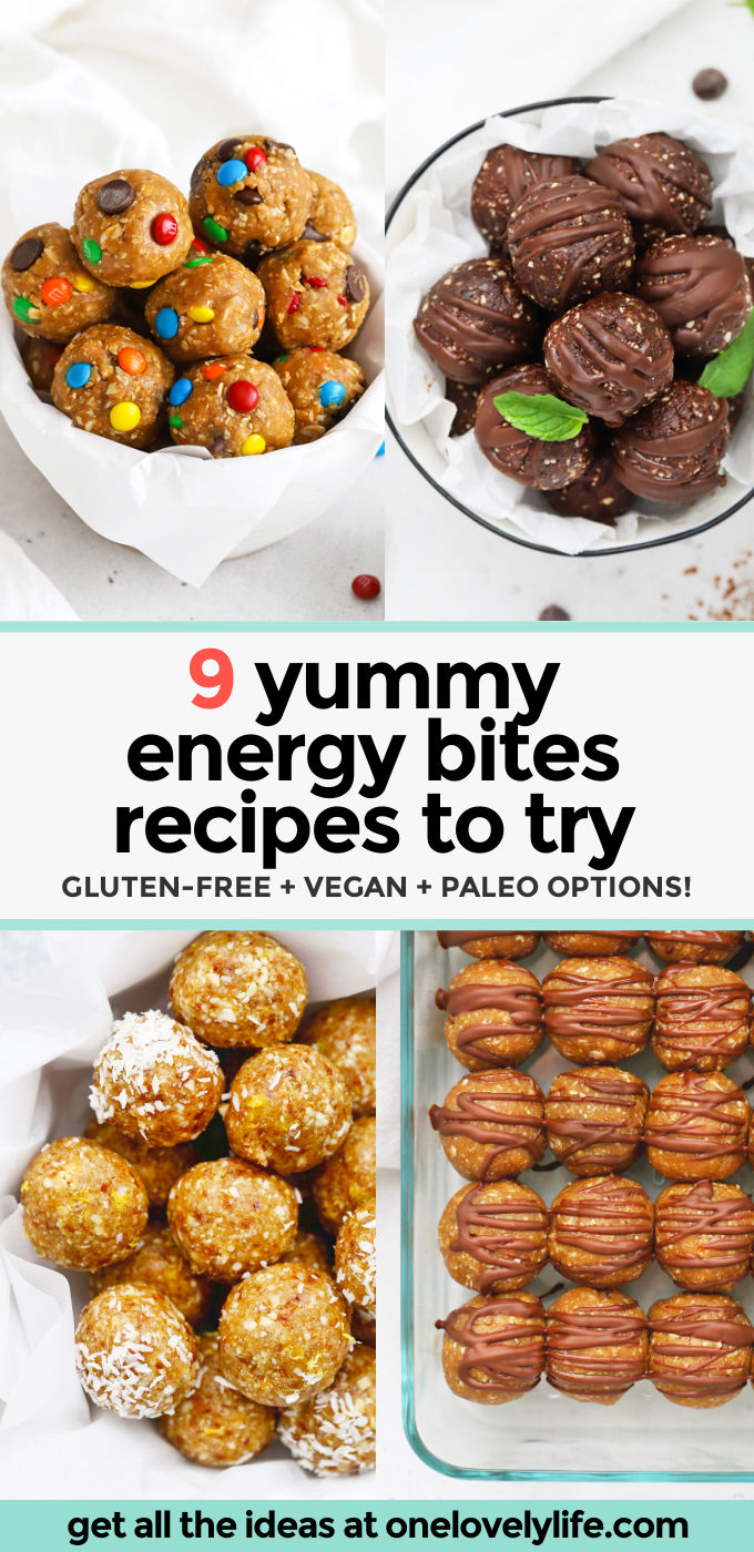 9 Of The BEST Energy Bites Recipes Around. These easy energy bite recipes make for delicious healthy snacks or healthy treats any time! // energy bite recipes // healthy energy bites recipes // kid friendly energy bites / kids snacks / school lunch snacks / after school snacks / vegan snack ideas / gluten free snacks / gluten free snack ideas // healthy snack / healthy treat / energy balls recipe / energy balls recipes / healthy energy balls