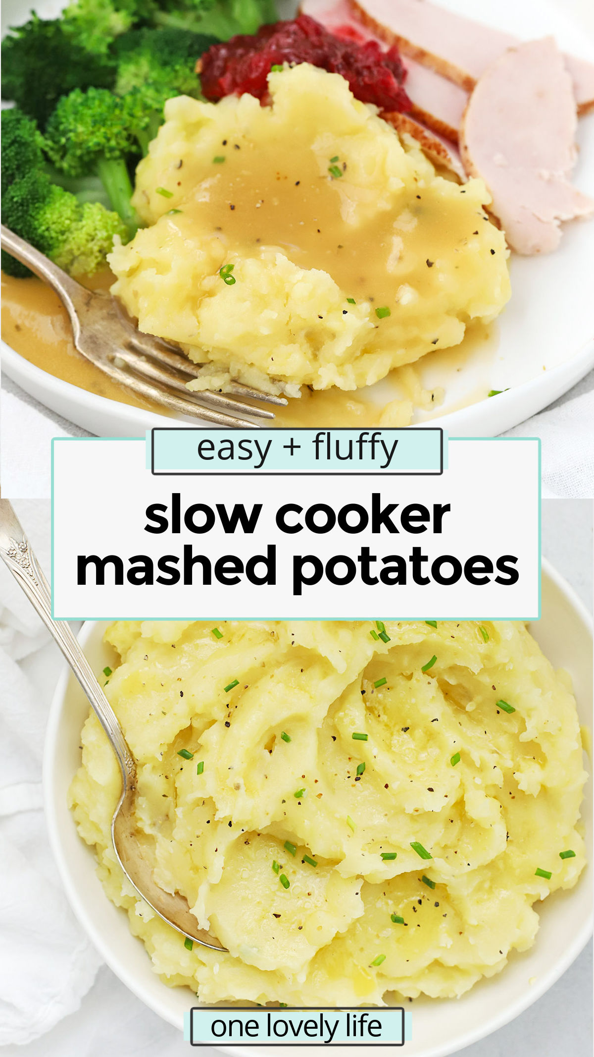 Slow Cooker Mashed Potatoes - This Crock pot mashed potatoes recipes is the EASIEST way to make this classic side dish! / crockpot mashed potatoes recipe / easy mashed potatoes / mashed potatoes in the slow cooker / mashed potatoes in the crock pot / Thanksgiving slow cooker recipes / Christmas slow cooker recipes / slow cooker side dish / gluten-free Thanksgiving