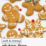 gluten-free gingerbread cookies cut into snowflakes, gingerbread men, trees, and more