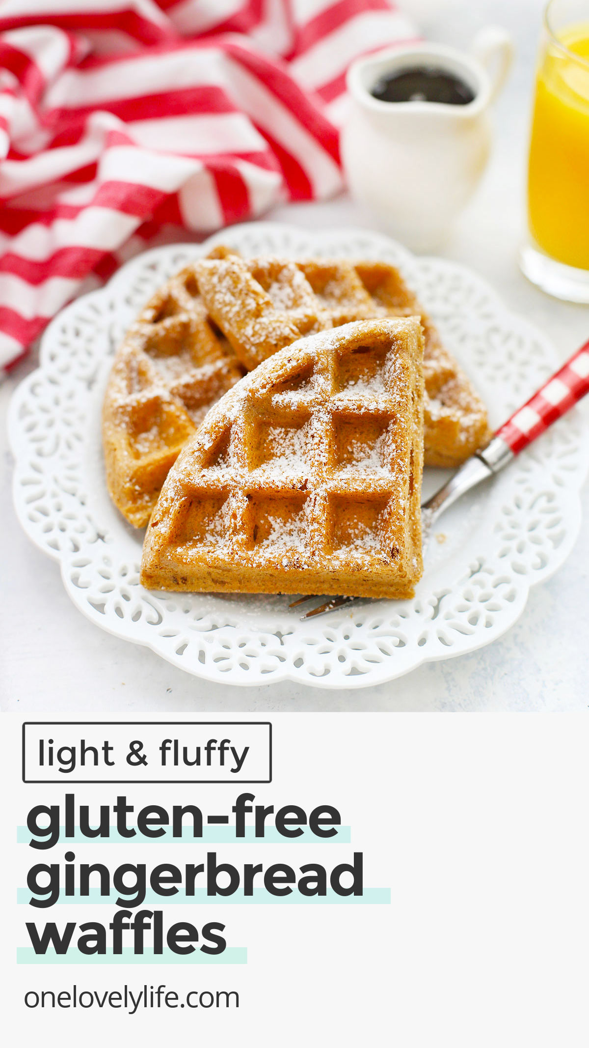 Gluten Free Gingerbread Waffles - crispy exterior, fluffy interior, and perfectly spiced. The perfect holiday breakfast! (Gluten free, dairy free)// gluten free Holiday breakfast // gluten free Christmas breakfast // gluten free waffles recipe // gluten free brunch / gluten free christmas brunch / gluten free holiday brunch