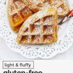 gluten-free gingerbread waffles sprinkled with powdered sugar