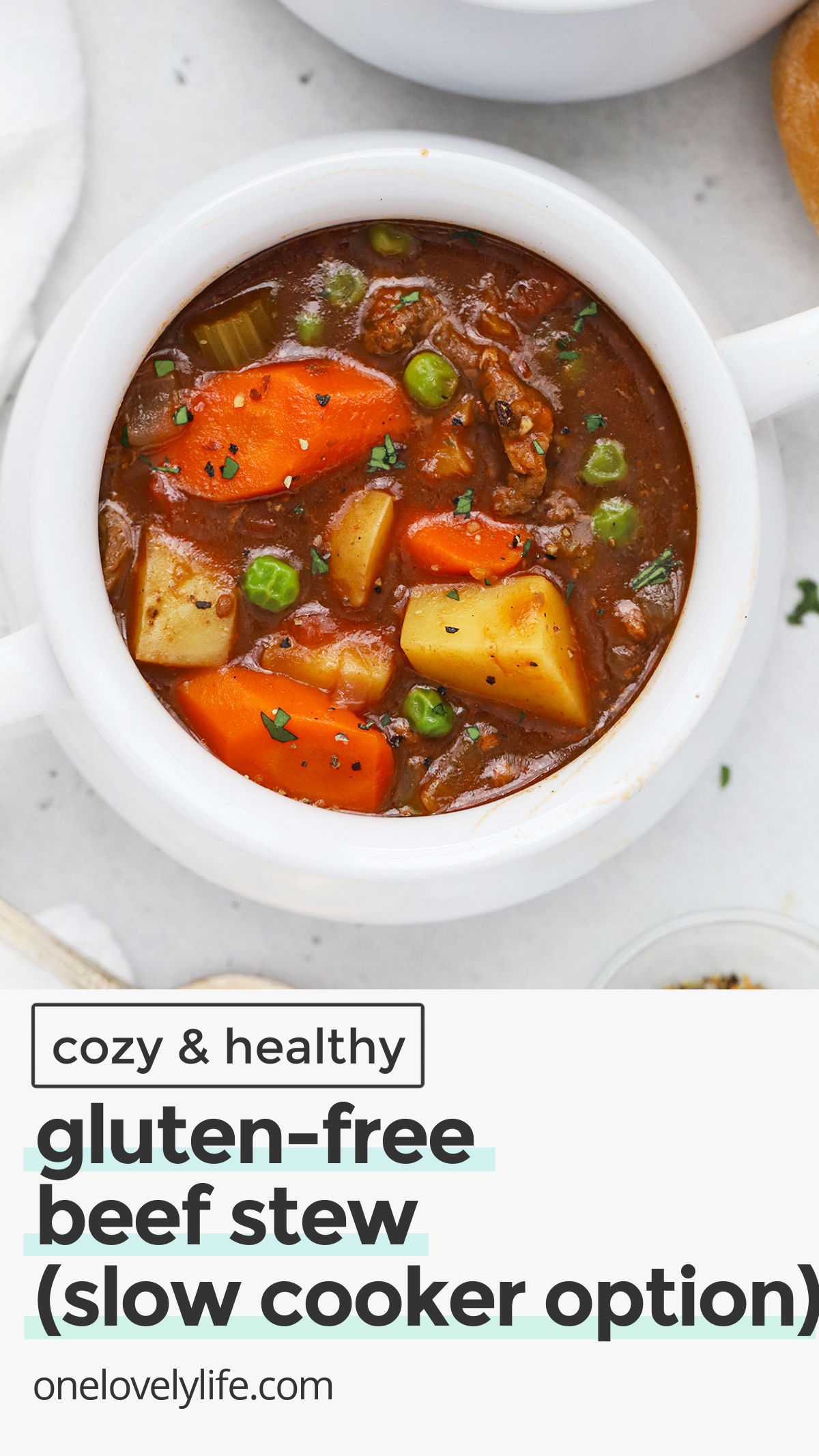 This Gluten-Free Beef Stew recipe is cozy, hearty & delicious. Make it on the stovetop, in the oven, or in the slow cooker. You'll love it! // slow cooker gluten-free beef stew recipe / healthy beef stew recipe / gluten-free dutch oven beef stew / beef stew in the oven / beef stew without flour / the best gluten-free beef stew recipe / healthy stew / slow cooker stew / stovetop beef stew