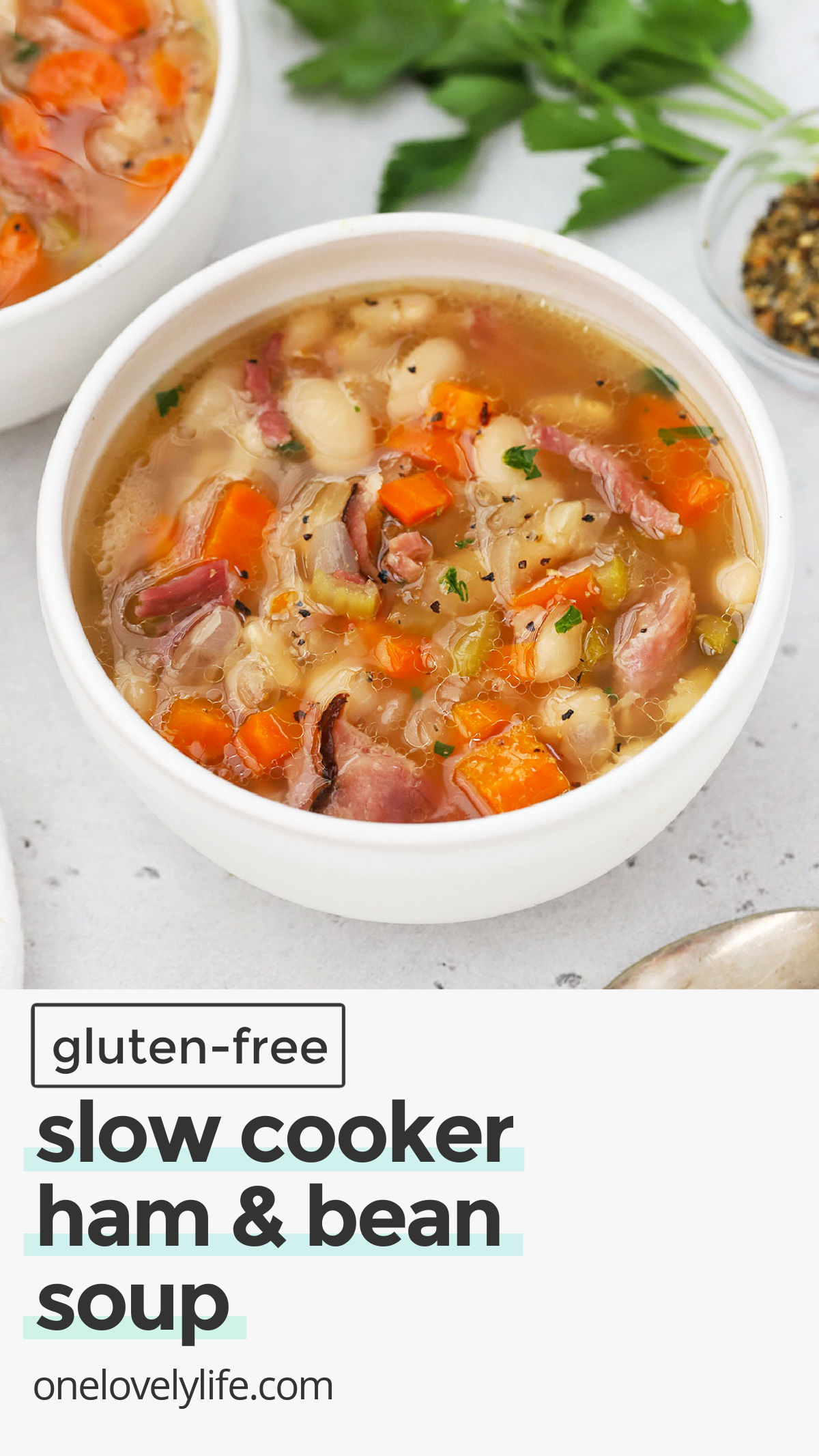 Slow Cooker Ham And Bean Soup - This cozy clay pot ham bean soup is the perfect way to use leftover ham from the holidays! You