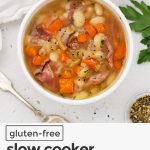two bowls of slow cooker ham and bean soup on a white background