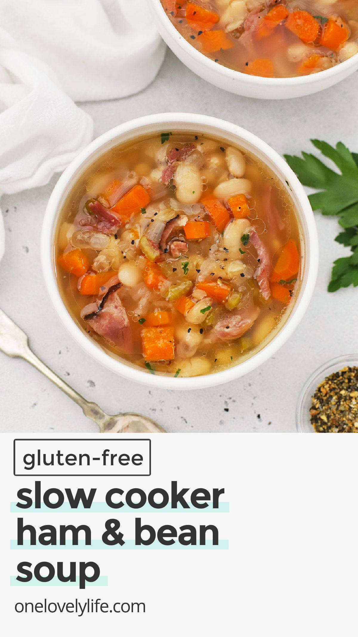 Slow Cooker Ham And Bean Soup - This Cozy Clay Pot Ham Bean Soup Is the Perfect way to use leftover ham from the holidays! You