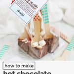 vegan hot chocolate spoons in a clear bag with printable gift tag