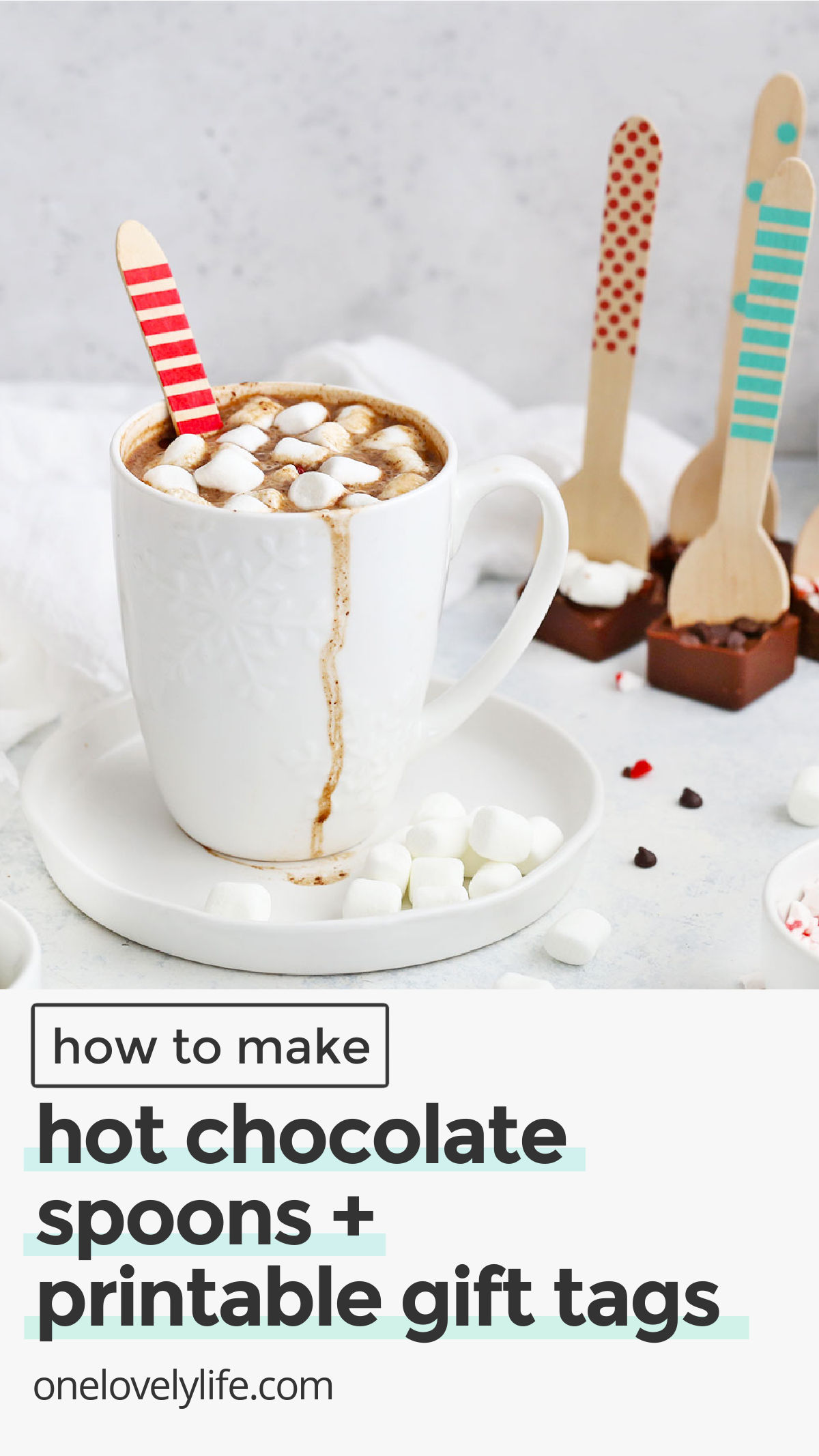 Hot Chocolate Spoons + FREE PRINTABLE GIFT TAGS! These chocolate-coated spoons are perfect for making homemade hot chocolate. They make a fun winter project or easy DIY holiday gift for friends and neighbors! (Gluten-free, dairy-free, paleo & vegan-friendly!)