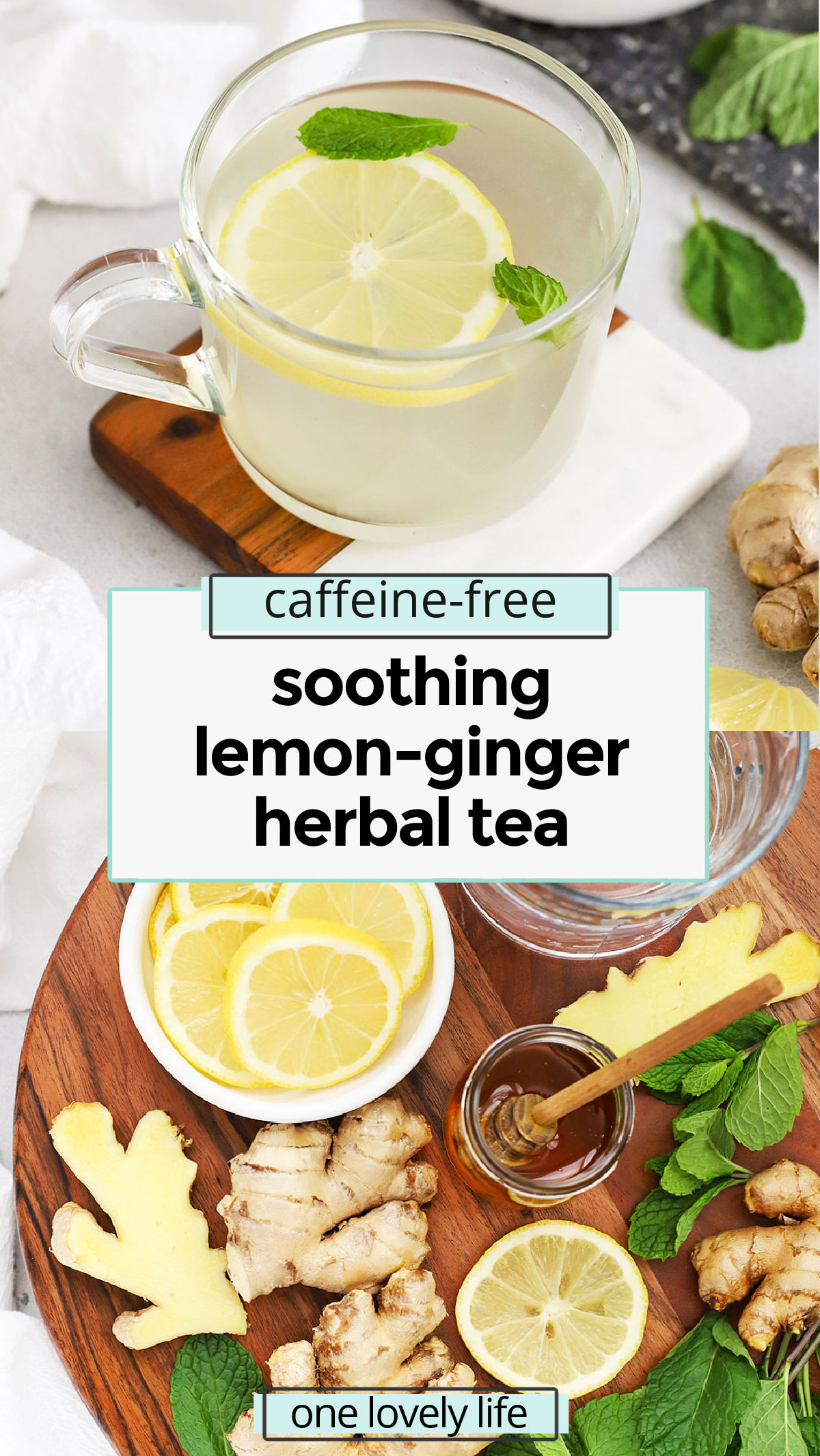 This lemon ginger tea recipe is so cozy when the weather turns cold. You'll love the bright citrus and warm spice from the ginger! / fresh ginger tea recipe / lemon ginger herbal tea / DIY herbal tea / ginger lemon tea recipe / warm drinks / healthy drinks / healthy hot drinks / healthy drink recipe / homemade ginger lemon tea / homemade ginger tea / fresh lemon ginger tea