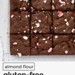 almond flour peppermint brownies topped with crushed candy cane