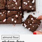 paleo peppermint brownies topped with crushed candy cane