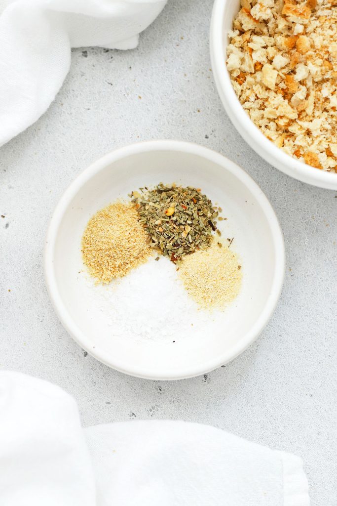 Adding spices and seasonings to gluten-free bread crumbs