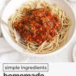 gluten-free spaghetti noodles topped with meat sauce