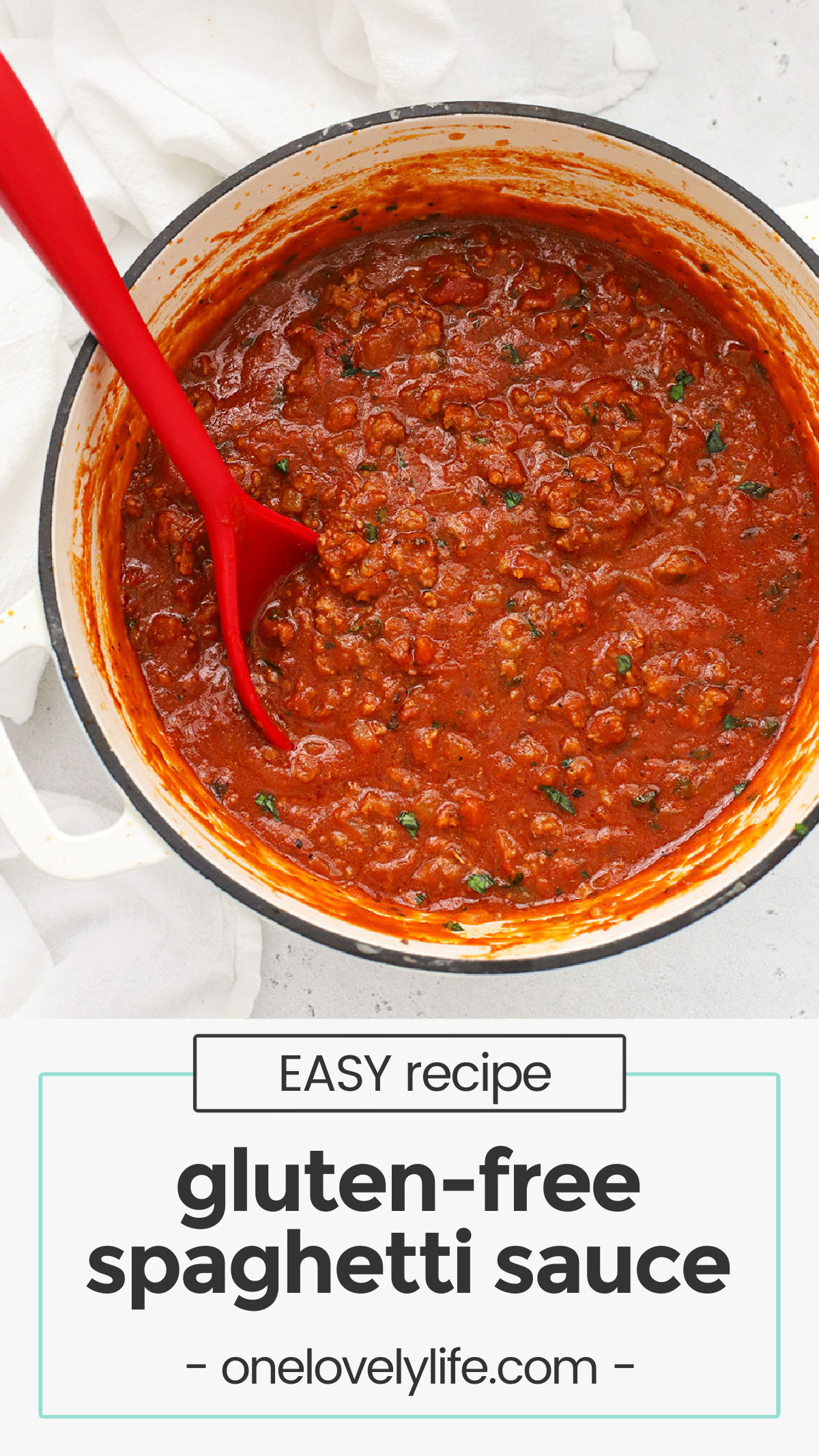 This gluten-free spaghetti sauce recipe is has all the classic flavor you crave. Perfect for feeding a crowd or freezing some for another day! // homemade gluten-free spaghetti sauce / gluten-free meat sauce for spaghetti / gluten-free spaghetti sauce brands / gluten-free spaghetti sauce from scratch / gluten-free pasta recipe / gluten-free spaghetti recipe / gluten-free spaghetti dinner / gluten-free freezer meal