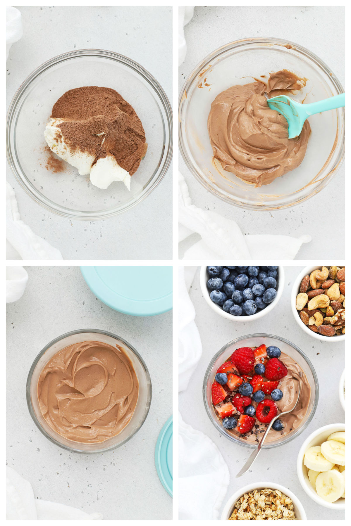 Making chocolate protein yogurt bowls, step by step