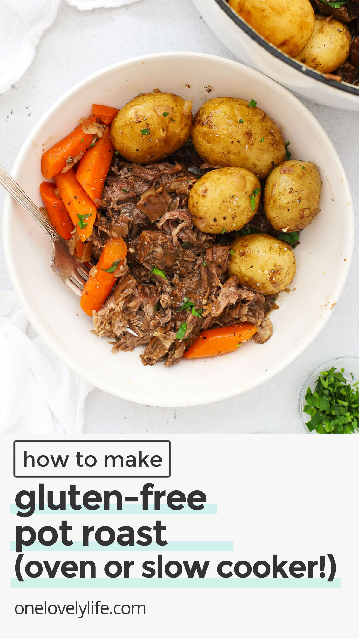 Learn how to make the best gluten-free pot roast in the oven OR slow cooker with this easy recipe! It's nourishing comfort food done right. // slow cooker gluten-free pot roast / dutch oven gluten-free pot roast / gluten-free pot roast recipe / easy gluten-free pot roast / gluten-free comfort food / crock pot gluten-free pot roast / crockpot gluten-free pot roast / gluten-free pot roast in the oven / gluten-free pot roast with gravy /