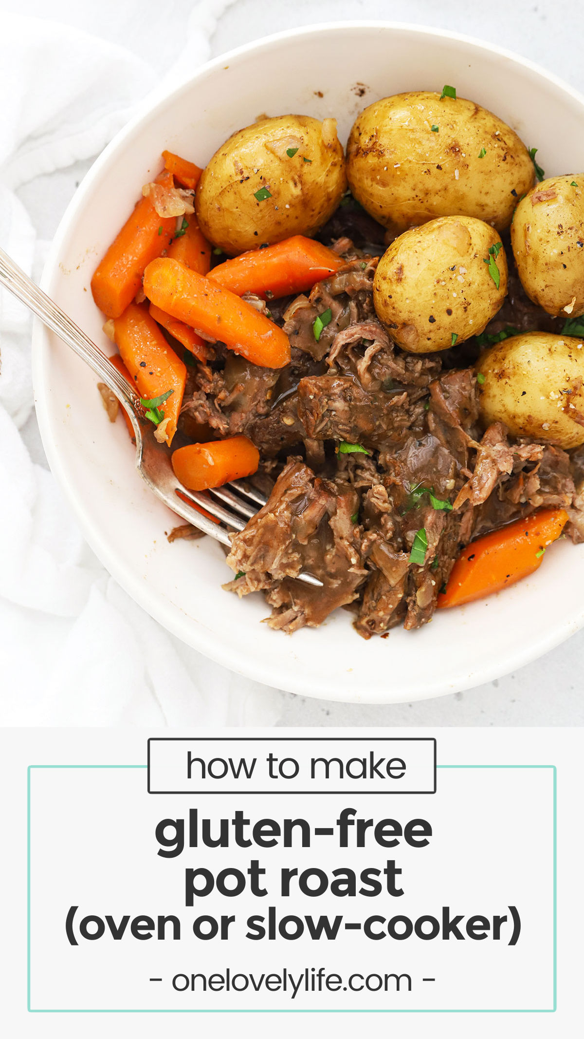 Learn how to make the best gluten-free pot roast in the oven OR slow cooker with this easy recipe! It's nourishing comfort food done right. // slow cooker gluten-free pot roast / dutch oven gluten-free pot roast / gluten-free pot roast recipe / easy gluten-free pot roast / gluten-free comfort food / crock pot gluten-free pot roast / crockpot gluten-free pot roast / gluten-free pot roast in the oven / gluten-free pot roast with gravy /