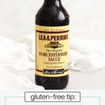 Bottle of Lea & Perrins Worcestershire Sauce on a white background
