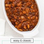 slow cooker baked beans in a white crock
