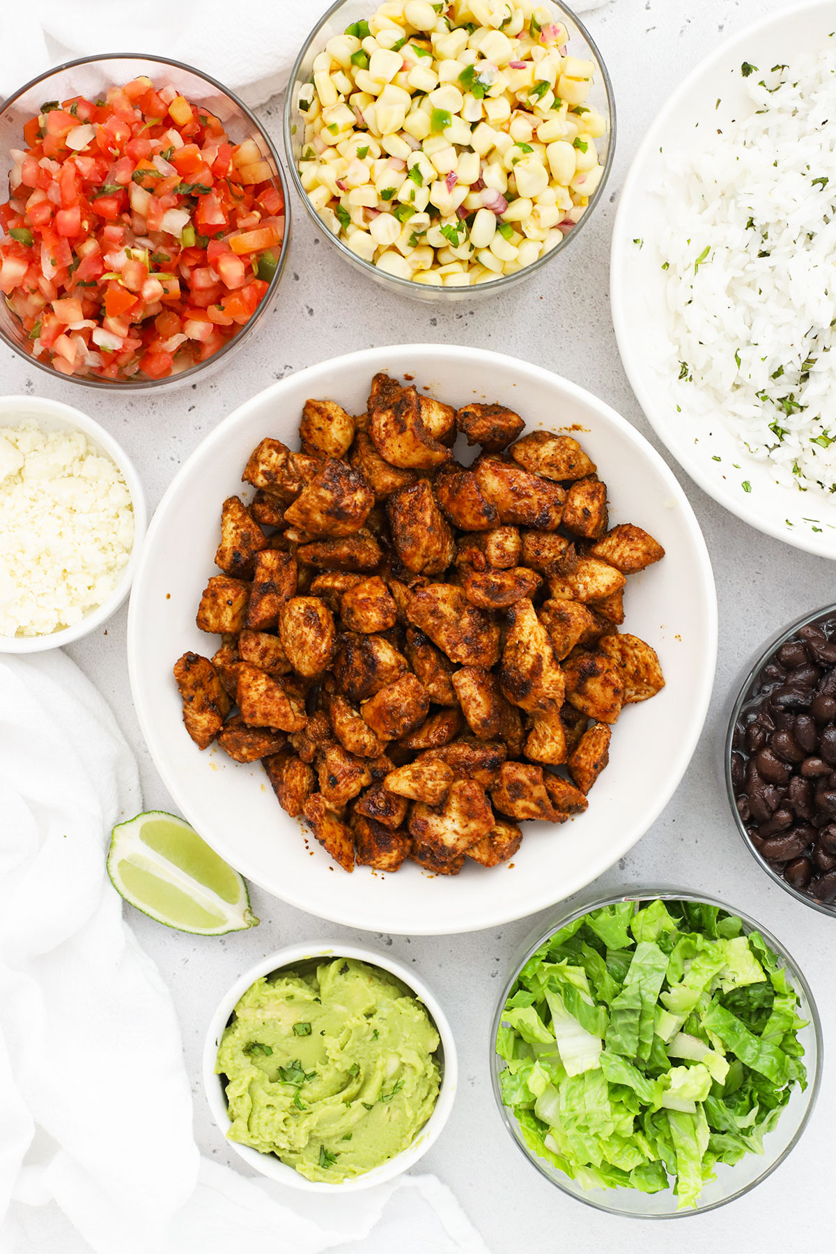 Ingredients for chipotle chicken burrito bowls at home