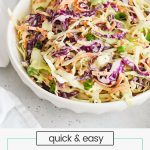 gluten-free coleslaw in a white bowl with creamy dressing