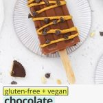 chocolate peanut butter popsicle drizzled with peanut butter