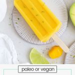 mango lime popsicles on a white background