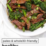 healthy beef and broccoli on a white plate