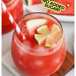 watermelon coconut water mocktails garnished with lime flowers