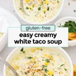 creamy taco soup in white bowls