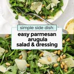 parmesan arugula salad in white bowls