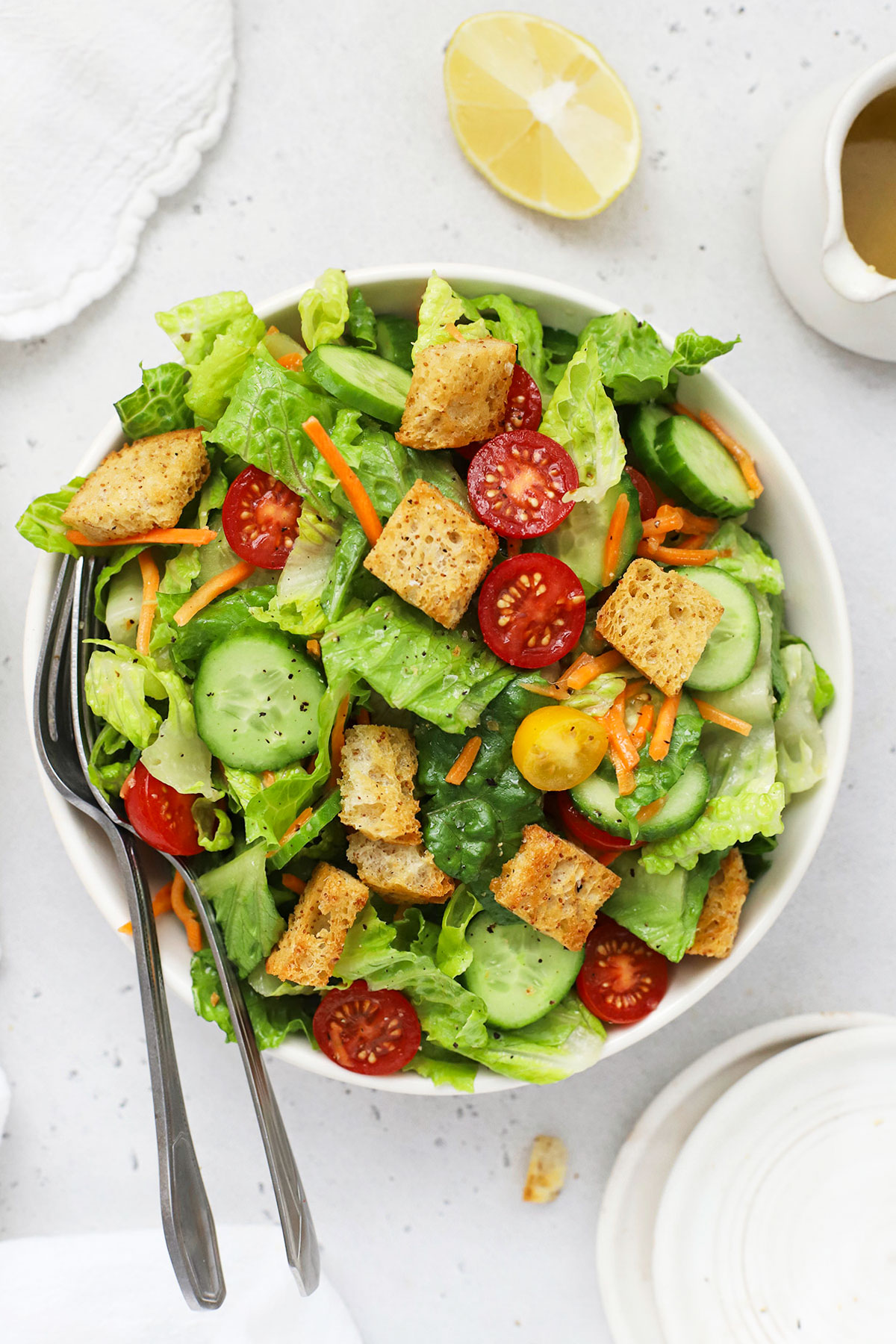 simple green salad with gluten-free croutons