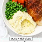 gluten-free mashed potatoes with roasted chicken, glazed carrots and peas