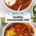 two bowls of gluten-free chili with toppings