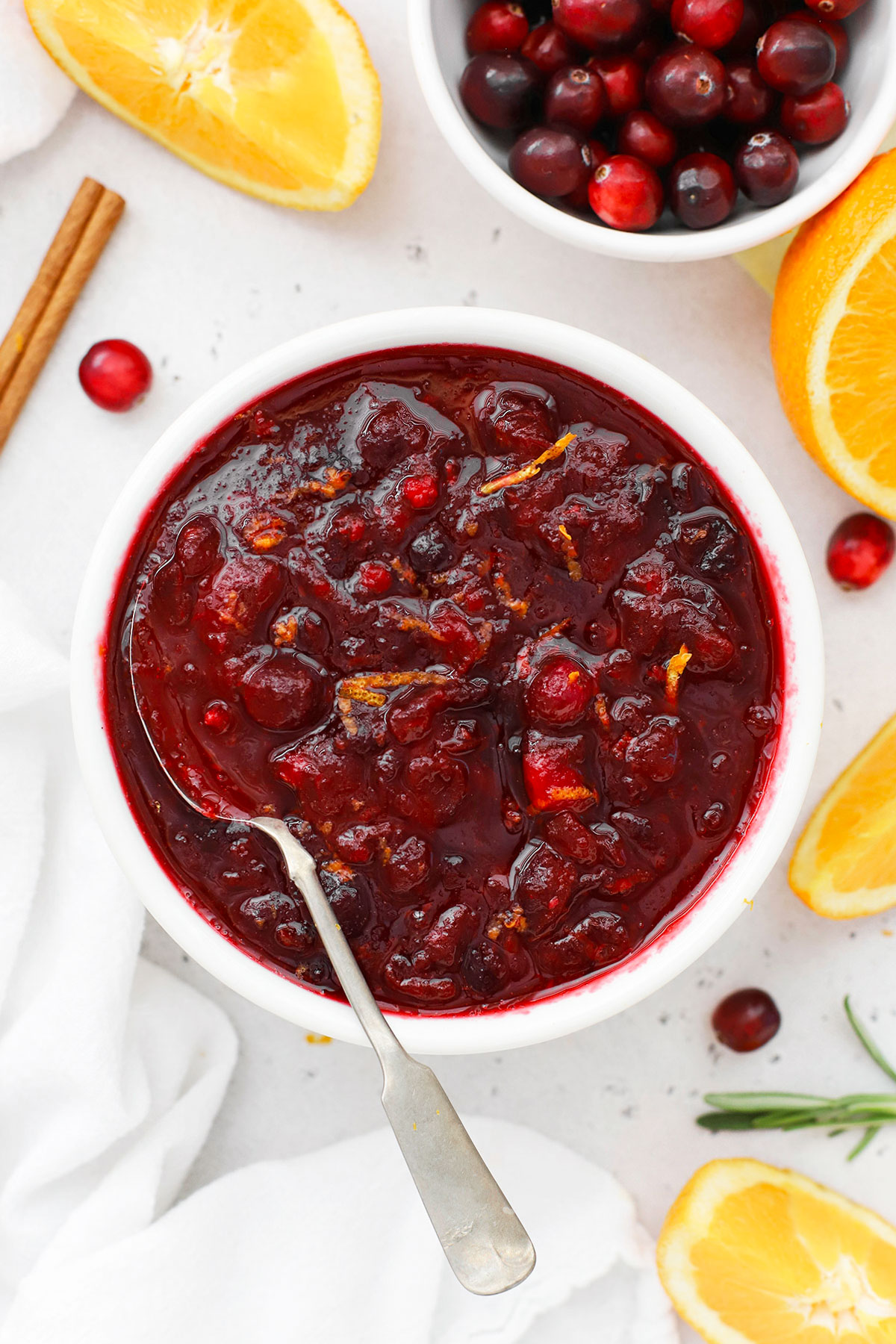 gluten-free cranberry sauce topped with orange zest