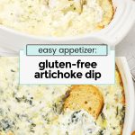 Two pans of artichoke dip--one with spinach and one without spinach