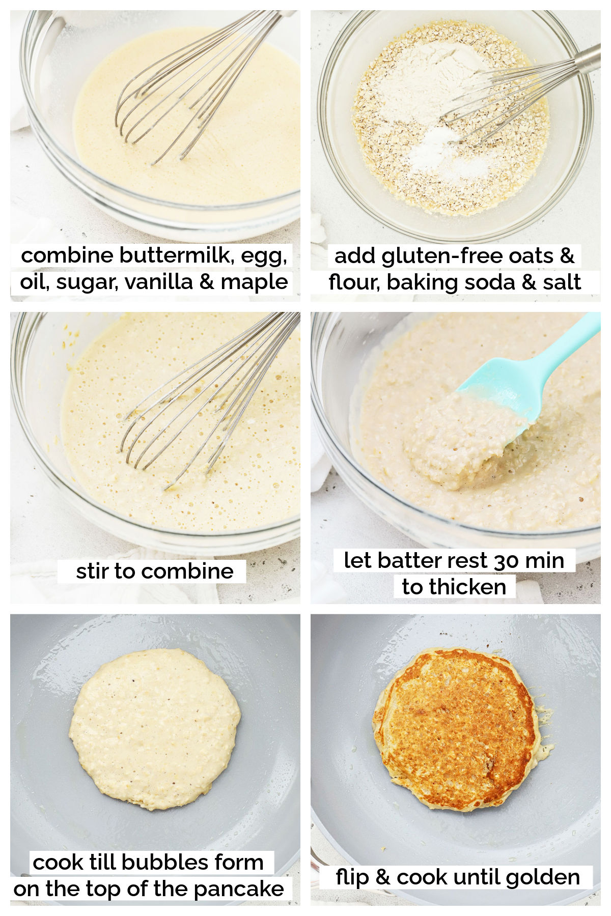 making gluten-free oatmeal pancakes, step by step