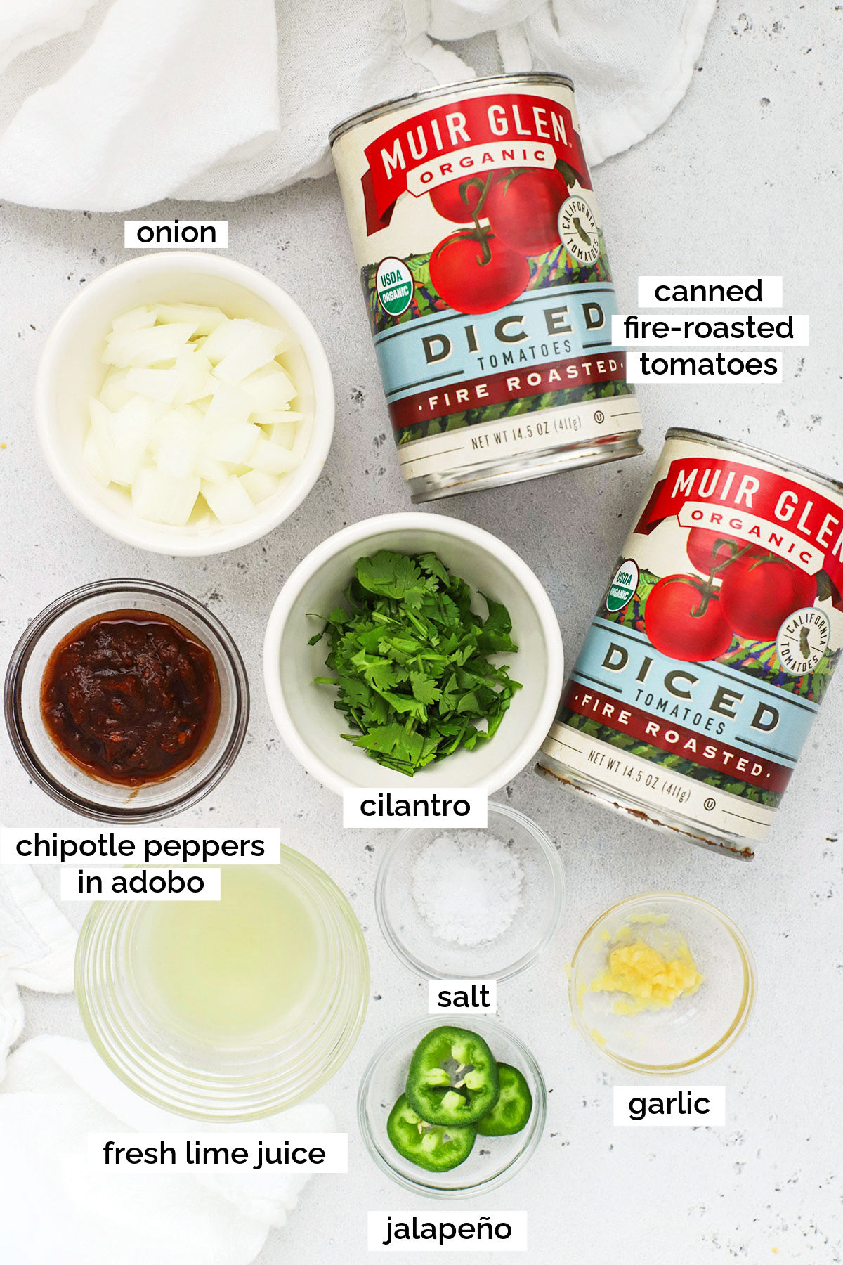 ingredients for homemade salsa with canned tomatoes