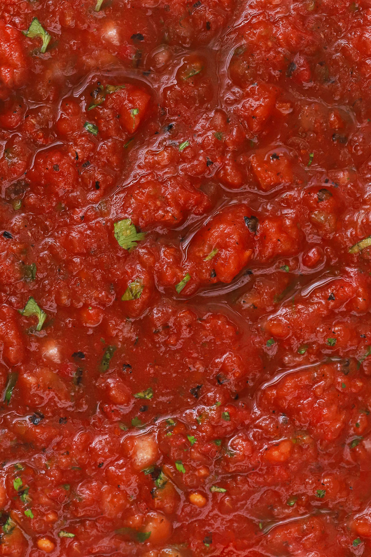 close up view of the texture of cantina style homemade salsa