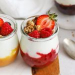two jars of DIY fruit on the bottom yogurt