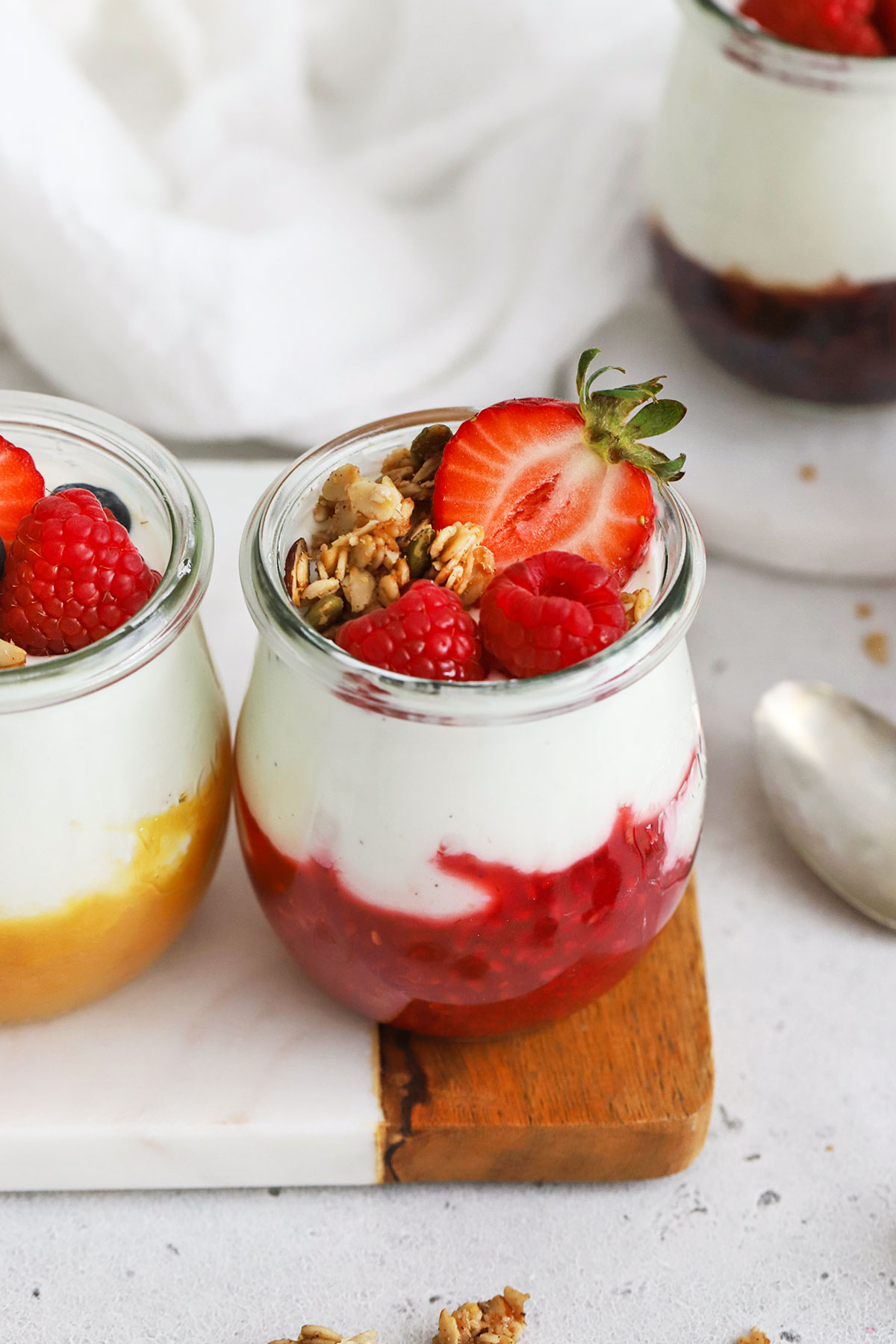 two jars of DIY fruit on the bottom yogurt