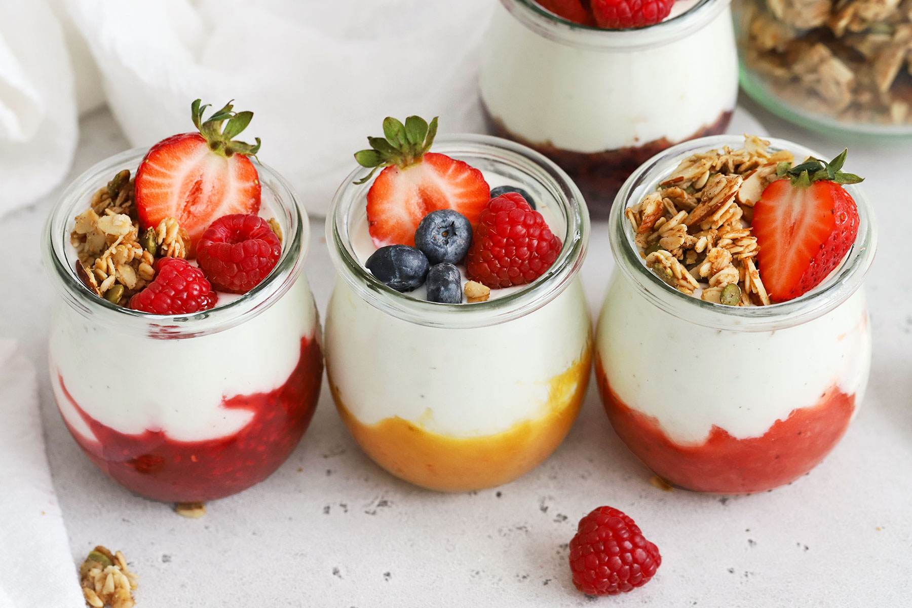 4 flavors of DIY fruit on the bottom yogurt