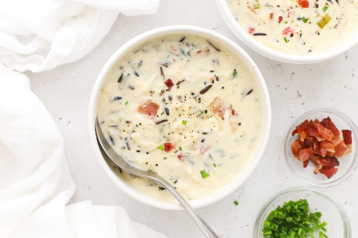 Creamy Gluten-Free Chicken Bacon Wild Rice Soup - One Lovely Life