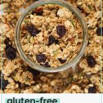 gluten-free cherry granola in a glass jar