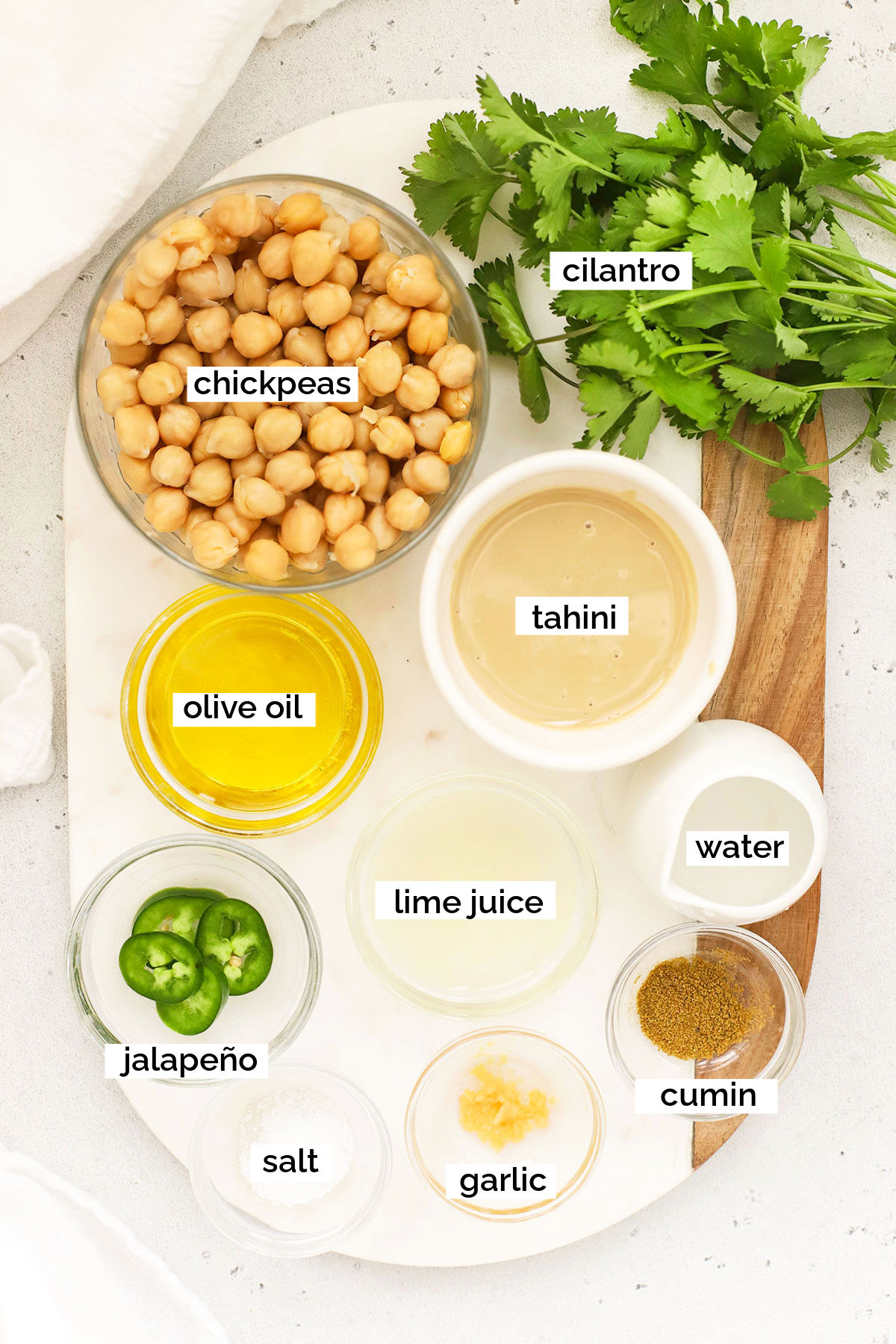 ingredients for cilantro hummus