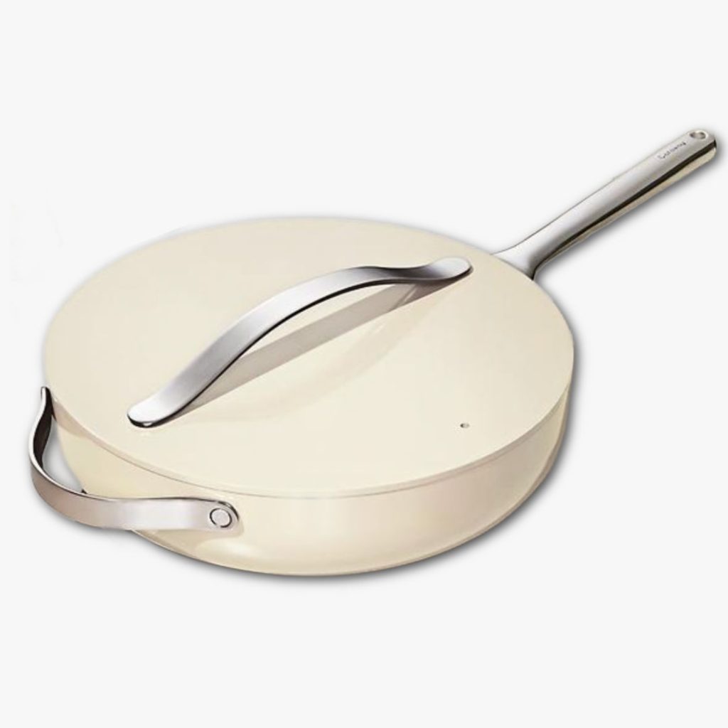 caraway 12-inch saute pan in cream on a light grey background