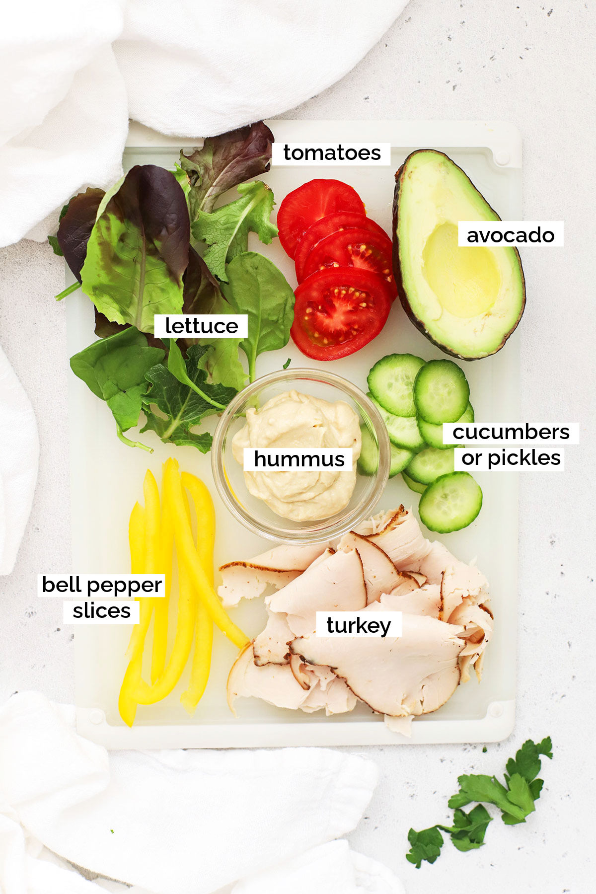 ingredients for hummus turkey wrap sandwich